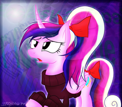 Size: 4000x3487 | Tagged: safe, artist:iflysna94, princess cadance, alicorn, pony, g4, bow, clothes, ecstasy, female, hair bow, open mouth, raised hoof, solo, standing on two hooves, tail, tail bow
