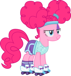 Size: 2566x2733 | Tagged: safe, artist:timelordomega, pinkie pie, g4, scare master, alternate hairstyle, clothes, costume, face paint, female, headband, high res, nightmare night, nightmare night costume, pinkie puffs, roller skates, shorts, simple background, solo, transparent background, vector