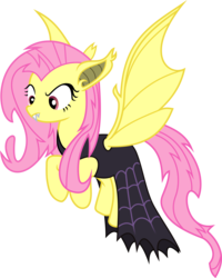 Size: 2412x3022 | Tagged: safe, artist:timelordomega, fluttershy, bat pony, pony, vampire, g4, scare master, cape, clothes, costume, fangs, female, flutterbat, flying, high res, looking down, nightmare night, nightmare night costume, simple background, solo, transparent background, vector