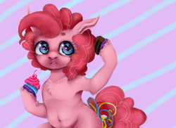 Size: 987x719 | Tagged: safe, artist:colorlesscupcake, pinkie pie, earth pony, pony, g4, cupcake, female, filly, heart eyes, nose ring, piercing, solo, wingding eyes