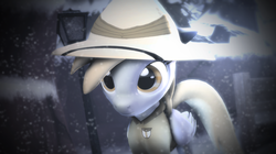 Size: 1920x1079 | Tagged: safe, artist:doge4ce, derpy hooves, pegasus, pony, g4, 3d, female, hat, mare, pith helmet, snow, snowfall, solo, source filmmaker