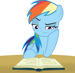 Size: 5980x5860 | Tagged: safe, artist:slb94, rainbow dash, pegasus, pony, g4, absurd resolution, book, bored, female, mare, reading, simple background, solo, transparent background, vector