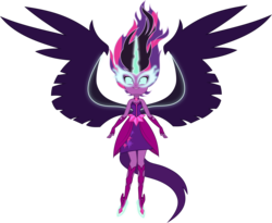 Size: 5955x4877 | Tagged: safe, artist:xebck, sci-twi, twilight sparkle, equestria girls, g4, my little pony equestria girls: friendship games, absurd resolution, bare shoulders, clothes, dark magic, dress, female, fingerless gloves, gloves, glowing eyes, horn, magic, midnight sparkle, request, simple background, sleeveless, solo, strapless, transparent background, vector, wings