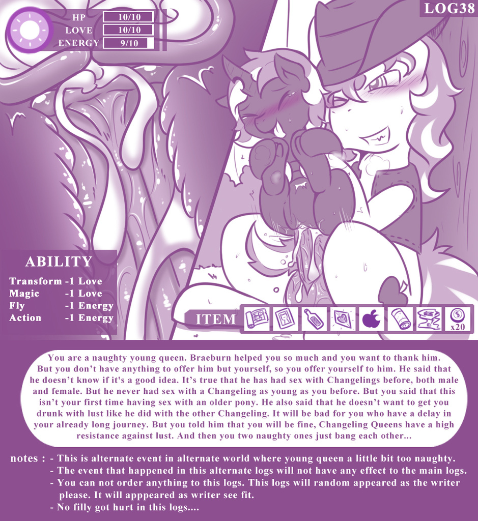 992212 - explicit, artist:vavacung, braeburn, oc, oc:young queen,  changeling, earth pony, pony, comic:the adventure logs of young queen,  comic:the naughty log of young queen, g4, balls, blushing, cervical  contact, cervix, creampie, cum,