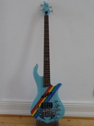 Size: 1037x1382 | Tagged: safe, artist:heartstringthepony, rainbow dash, g4, bass guitar, craft, customized toy, guitar, irl, musical instrument, photo, solo