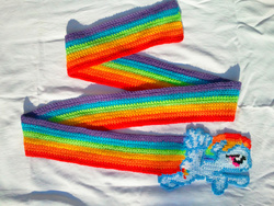 Size: 900x675 | Tagged: safe, artist:blackpie, rainbow dash, g4, clothes, craft, crochet, desktop ponies, irl, photo, scarf, solo