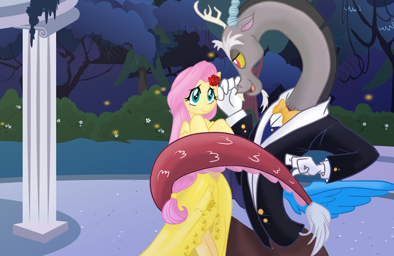 safe, artist:morgwaine, <b>discord</b>, <b>fluttershy</b>, fanfic:bride of <b>discord</b>, g4, c...