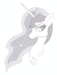 Size: 1965x2590 | Tagged: safe, artist:nomdecheval, princess luna, alicorn, pony, g4, bust, female, grayscale, monochrome, sketch, solo