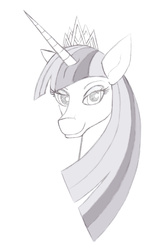 Size: 1595x2412 | Tagged: safe, artist:nomdecheval, twilight sparkle, alicorn, pony, g4, bust, female, grayscale, mare, monochrome, solo, twilight sparkle (alicorn)