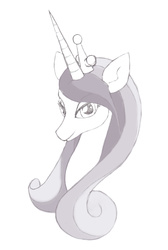 Size: 2073x3089 | Tagged: safe, artist:nomdecheval, princess cadance, alicorn, pony, g4, bust, female, grayscale, high res, monochrome, solo