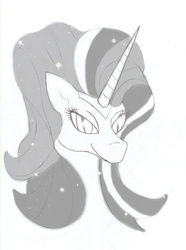 Size: 2360x3168 | Tagged: safe, artist:nomdecheval, nightmare rarity, rarity, pony, unicorn, g4, bust, female, grayscale, high res, monochrome, solo