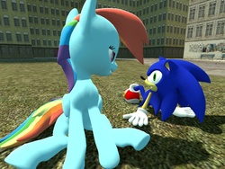 Size: 1024x768 | Tagged: safe, artist:migueruchan, rainbow dash, g4, 3d, crossover, gmod, male, sonic the hedgehog, sonic the hedgehog (series)