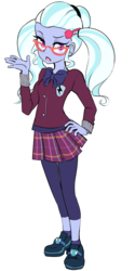 Size: 1000x2000 | Tagged: safe, artist:meotashie, sugarcoat, equestria girls, g4, my little pony equestria girls: friendship games, bowtie, clothes, crystal prep shadowbolts, female, glasses, hairpin, pigtails, pleated skirt, school uniform, shoes, simple background, skirt, solo