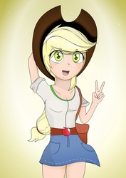 Size: 1684x2382 | Tagged: safe, artist:coltsteelstallion, applejack, human, equestria girls, g4, clothes, denim skirt, female, skirt, solo