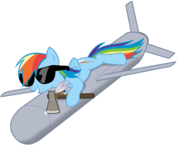 Size: 990x813 | Tagged: safe, artist:totallynotabronyfim, rainbow dash, pegasus, pony, g4, cruise missile, female, mare, missile, navy, pun, simple background, smiling, solo, sunglasses, tomahawk, transparent background, visual pun