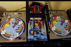 Size: 4272x2848 | Tagged: safe, artist:kayinkento, rainbow dash, g4, craft, customized toy, disc jockey, irl, photo, solo, turntable