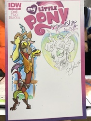 Size: 768x1024 | Tagged: safe, artist:andypriceart, artist:thomzahler, idw, discord, queen chrysalis, g4, comic cover, traditional art