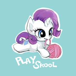Size: 500x500 | Tagged: safe, artist:wan, rarity, pony, g4, behaving like a cat, cute, female, filly, filly rarity, playskool, raribetes, solo, wingding eyes, yarn ball, younger