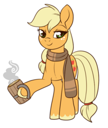 Size: 500x590 | Tagged: safe, artist:lulubell, applejack, g4, cider, clothes, female, scarf, simple background, solo, transparent background