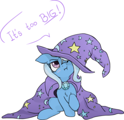 Size: 2115x2041 | Tagged: dead source, safe, artist:coinpo, trixie, pony, unicorn, g4, :i, angry, annoyed, blushing, clothes, cute, diatrixes, explicit source, female, filly, filly trixie, hat, high res, mare, oversized clothes, puffy cheeks, scrunchy face, simple background, sitting, solo, too big, trixie's cape, trixie's hat, weapons-grade cute, wizard