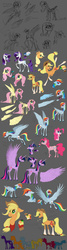 Size: 1280x4746 | Tagged: safe, artist:grievousfan, applejack, fluttershy, pinkie pie, rainbow dash, rarity, twilight sparkle, alicorn, pony, g4, color palette, floppy ears, mane six, reference sheet, twilight sparkle (alicorn)
