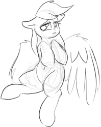 Size: 1280x1618 | Tagged: safe, artist:yoditax, rainbow dash, g4, belly button, explicit source, female, monochrome, sketch, solo
