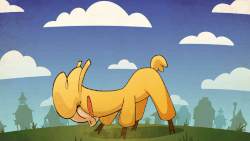 Size: 960x540 | Tagged: safe, artist:az-pekt, paprika (tfh), alpaca, them's fightin' herds, :p, animated, chest fluff, community related, cute, earthquake, eyes closed, female, frame by frame, grass, headbang, paprikadorable, party hard, smiling, solo, spinning, stomping, tail flick, tongue out