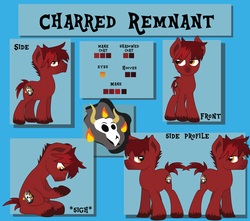 Size: 1600x1414 | Tagged: safe, artist:mr-chaoz, oc, oc only, oc:charred remnant, commission, commissioner:navelcolt, cutie mark, male, reference sheet, solo