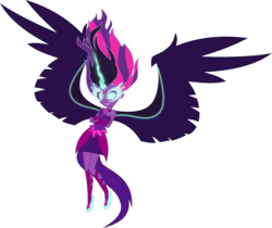 Size: 4525x3795 | Tagged: safe, artist:xebck, sci-twi, twilight sparkle, equestria girls, g4, my little pony equestria girls: friendship games, absurd resolution, clothes, commission, crossed arms, female, fingerless gloves, gloves, glowing eyes, horn, midnight sparkle, necklace, offscreen character, simple background, solo, transparent background, vector, wings