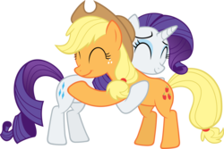 Size: 6000x4012 | Tagged: safe, artist:slb94, applejack, rarity, earth pony, pony, unicorn, g4, made in manehattan, ^^, absurd resolution, duo, duo female, eyes closed, female, hug, mare, simple background, smiling, transparent background, vector