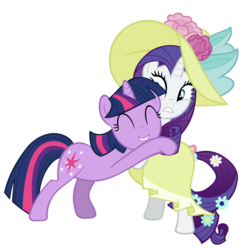 Size: 9500x9500 | Tagged: safe, artist:pangbot, rarity, twilight sparkle, pony, unicorn, g4, season 2, sweet and elite, .svg available, absurd resolution, clothes, cute, dress, duo, eyes closed, hat, hug, simple background, svg, transparent background, unicorn twilight, vector