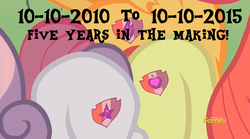Size: 969x539 | Tagged: safe, edit, edited screencap, screencap, apple bloom, scootaloo, sweetie belle, earth pony, pony, crusaders of the lost mark, g4, anniversary, backwards cutie mark, butt, caption, cutie mark, cutie mark crusaders, happy birthday mlp:fim, mlp fim's fifth anniversary, plot, the cmc's cutie marks