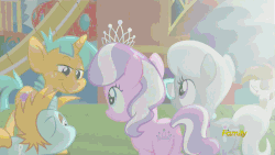 Size: 500x281 | Tagged: safe, screencap, apple bloom, diamond tiara, pipsqueak, scootaloo, silver spoon, snails, snips, sweetie belle, earth pony, pony, crusaders of the lost mark, g4, season 5, animated, colt, cutie mark crusaders, discovery family, discovery family logo, gif, it happened, magic, male