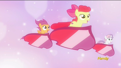 Size: 1920x1080 | Tagged: safe, screencap, apple bloom, scootaloo, sweetie belle, crusaders of the lost mark, g4, cutie mark crusaders, hoverboard, the cmc's cutie marks