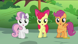 Size: 1920x1080 | Tagged: safe, screencap, apple bloom, scootaloo, sweetie belle, crusaders of the lost mark, g4, cutie mark crusaders