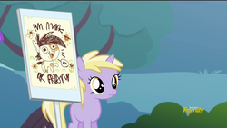 Size: 1920x1080 | Tagged: safe, screencap, dinky hooves, crusaders of the lost mark, g4, female, frown, poster, sign, solo, vote for pip