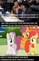 Size: 642x1006 | Tagged: safe, screencap, apple bloom, scootaloo, sweetie belle, earth pony, pegasus, pony, unicorn, crusaders of the lost mark, g4, cutie mark, cutie mark crusaders, female, filly, image macro, jerry lawler, jim ross, meme, quote, the cmc's cutie marks, wwe