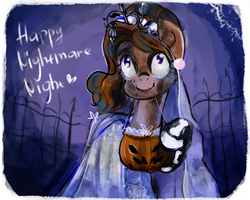 Size: 1500x1200 | Tagged: safe, artist:arfaise, oc, oc only, oc:brownie bun, horse wife, corpse bride, halloween, nightmare night, solo