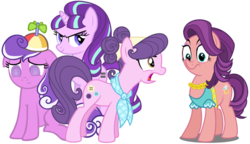 Size: 1100x633 | Tagged: safe, artist:themasterofdespair, screwball, spoiled rich, starlight glimmer, suri polomare, crusaders of the lost mark, g4, female, simple background, white background