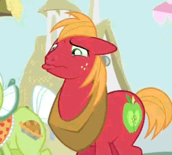 Size: 423x380 | Tagged: safe, screencap, big macintosh, granny smith, earth pony, pony, crusaders of the lost mark, g4, animated, cropped, crying, equestria's best big brother, liquid pride, male, manly tears, solo focus, stallion, tears of joy, wavy mouth