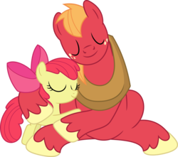 Size: 3552x3137 | Tagged: safe, artist:porygon2z, apple bloom, big macintosh, earth pony, pony, brotherhooves social, g4, brother and sister, equestria's best big brother, female, filly, foal, high res, hug, male, siblings, simple background, stallion, transparent background