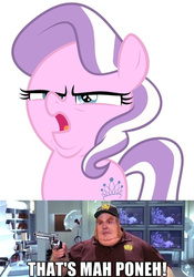 Size: 498x713 | Tagged: safe, screencap, diamond tiara, crusaders of the lost mark, g4, arin hanson face, austin powers, austin powers: the spy who shagged me, fat bastard, gun, meme, mike myers, pistol, that's my pony, that's my x, weapon