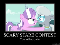 Size: 1000x754 | Tagged: safe, edit, edited screencap, screencap, diamond tiara, silver spoon, earth pony, pony, crusaders of the lost mark, g4, demotivational poster, duo, female, filly, foal, meme, nose to nose, nose wrinkle
