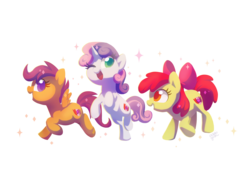 Size: 2160x1620 | Tagged: safe, artist:dawnfire, apple bloom, scootaloo, sweetie belle, earth pony, pegasus, pony, unicorn, crusaders of the lost mark, g4, apple bloom's bow, bipedal, bow, colored pupils, cutie mark crusaders, female, filly, foal, hair bow, happy, one eye closed, open mouth, open smile, simple background, smiling, sparkles, spread wings, the cmc's cutie marks, transparent background, trio, trio female, wings, wink