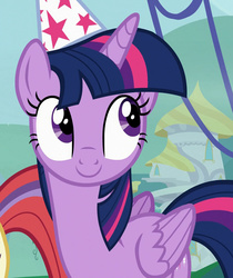 Size: 906x1080 | Tagged: safe, screencap, moondancer, twilight sparkle, alicorn, pony, amending fences, g4, cute, female, hat, mare, party hat, twilight sparkle (alicorn)