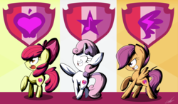 Size: 2400x1400 | Tagged: safe, artist:therandomjoyrider, apple bloom, scootaloo, sweetie belle, crusaders of the lost mark, g4, cutie mark, cutie mark crusaders, the cmc's cutie marks