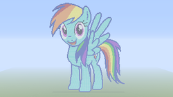 Size: 1280x720 | Tagged: safe, rainbow dash, g4, female, looking at you, minecraft, minecraft pixel art, open mouth, pixel art, smiling, solo, spread wings
