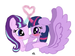 Size: 1280x960 | Tagged: safe, artist:flutter-cat, starlight glimmer, twilight sparkle, alicorn, pony, unicorn, g4, female, foe yay, horn, horns are touching, lesbian, mare, ship:twistarlight, shipping, simple background, transparent background, twilight sparkle (alicorn)