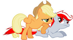 Size: 900x495 | Tagged: safe, artist:doctorxfizzle, edit, applejack, oc, g4, leaning, recolor, simple background, transparent background, vector