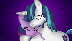 Size: 1920x1080 | Tagged: safe, artist:thelegendaryblah, shining armor, twilight sparkle, g4, cute, eyes closed, hug, siblings, smiling